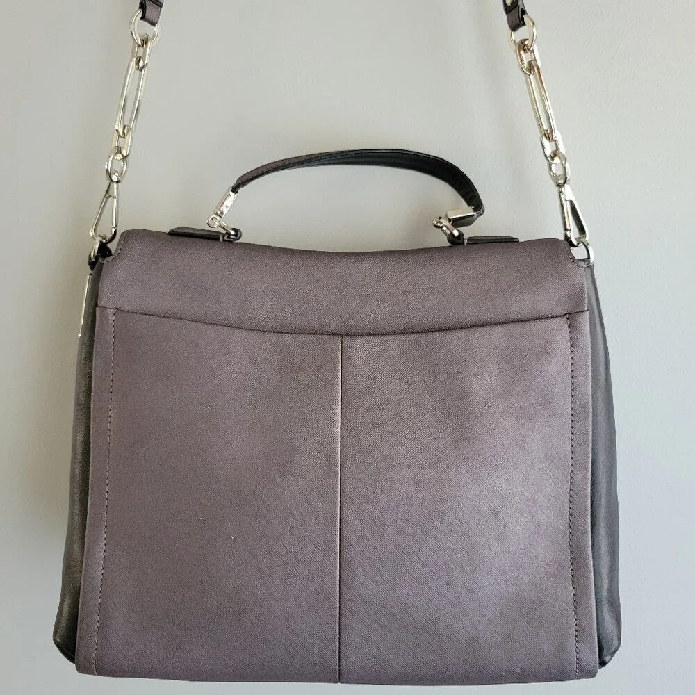 Coach Madison Sadie Flap Satchel with dust bag. metallic grey color.